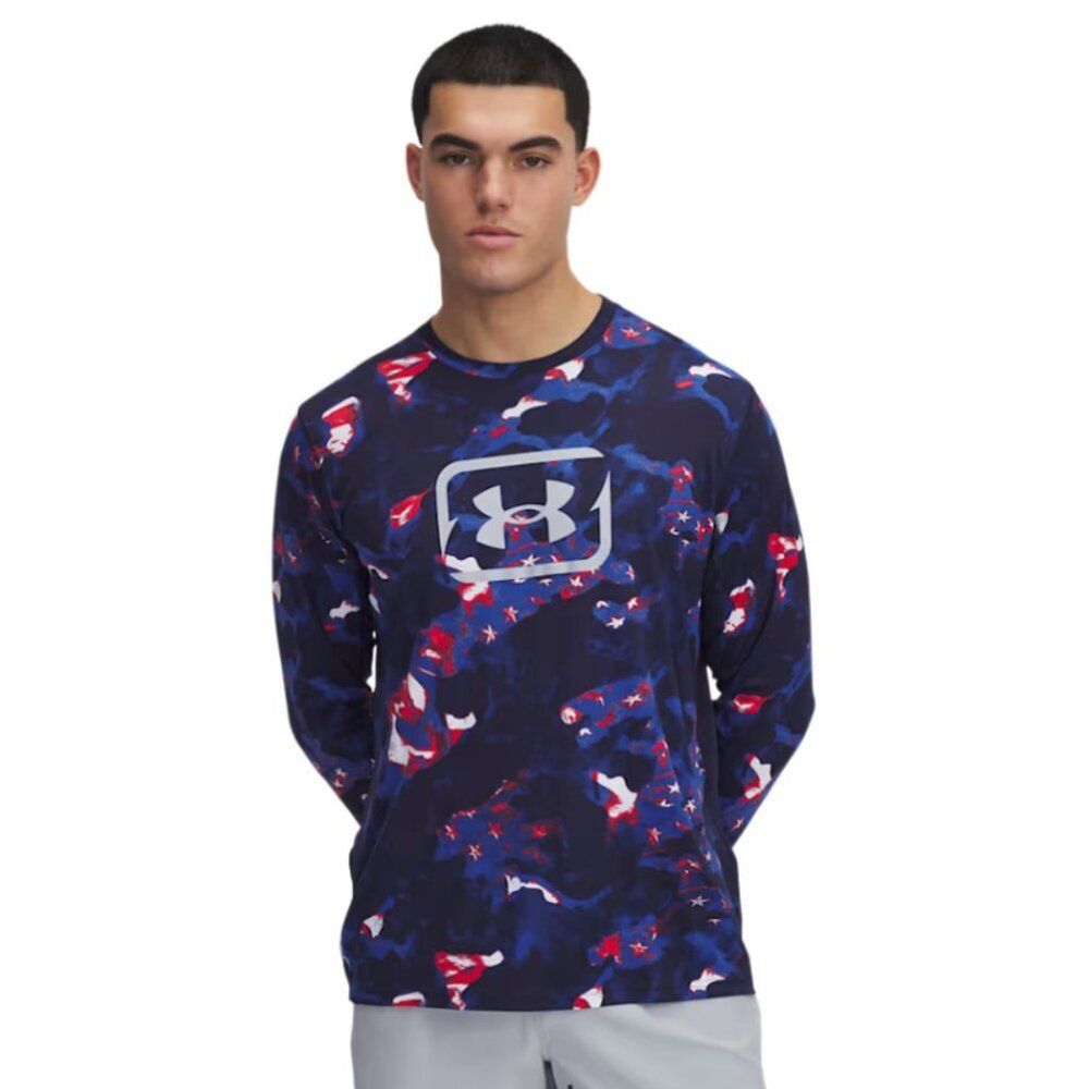 NWT Under Armour Mens Fish Pro Freedom AOP Long Sleeve T-Shirt Midnight Size L